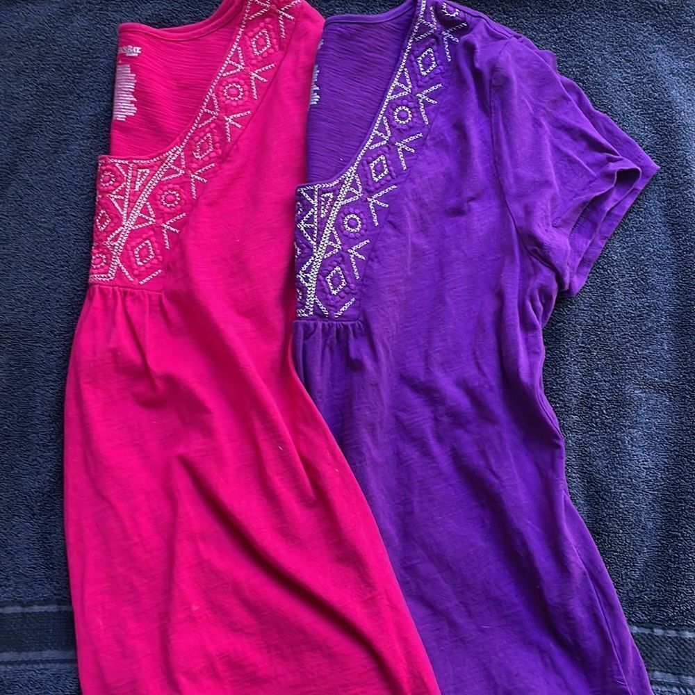 NWOTโBundleย of 2 St. Johnโs Bay shirts Purple/Pink cap sleeves Womanโs Large